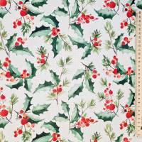 Stoff Baumwolle "Stechpalme" ecru grün rot Digitaldruck Leinenoptik Weihnachten Bild 3