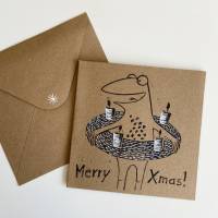 3 handgedruckte Weihnachtskarten, Merry Xmas, Weihnachten, Weihnachtskarte, Linoldruck, handgedruckt. Frosch Kart Bild 1
