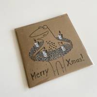 3 handgedruckte Weihnachtskarten, Merry Xmas, Weihnachten, Weihnachtskarte, Linoldruck, handgedruckt. Frosch Kart Bild 2