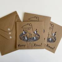 3 handgedruckte Weihnachtskarten, Merry Xmas, Weihnachten, Weihnachtskarte, Linoldruck, handgedruckt. Frosch Kart Bild 3