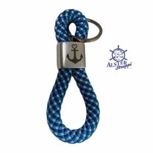 Schlüsselanhänger handgefertigt der Marke AlsterStruppi, blau, weiß, Glaube, Liebe Hoffnung Symbol Bild 4