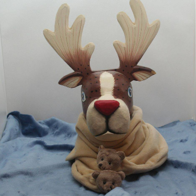 Kinderschal Bärenbrüder in beige mit braunen Bärenköpfen