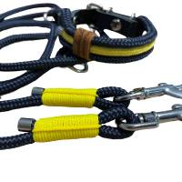 Leine Halsband Set verstellbar, dunkelblau, gelb, ab 17 cm Halsumfang Bild 3
