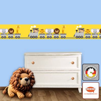 Kinderbordüre: Dschungeltiere fahren Eisenbahn - optional selbstklebend - 15 cm Höhe