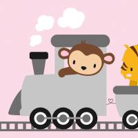 Kinderbordüre: Dschungeltiere fahren Eisenbahn - optional selbstklebend - 15 cm Höhe Bild 8