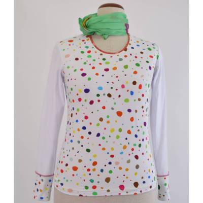 Langarm T-Shirt  | Weiß mit bunte Punkte |