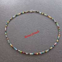 Edelstein Kette kurz Achat Perlen bunt silberfarben Edelsteinkette Achatkette Handgefertigt 45 cm lang Bild 5