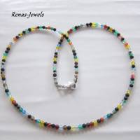 Edelstein Kette kurz Achat Perlen bunt silberfarben Edelsteinkette Achatkette Handgefertigt 45 cm lang Bild 6
