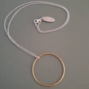 Halskette mit Kreis Anhänger Bicolor, Silber Gold Bild 1