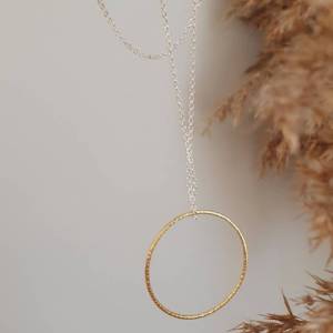 Halskette mit Kreis Anhänger Bicolor, Silber Gold Bild 2