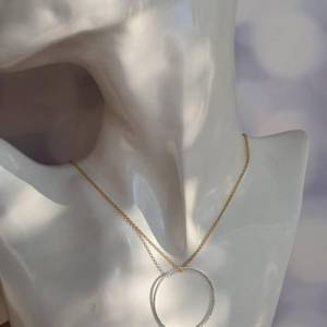 Halskette mit Kreis Anhänger Bicolor, Silber Gold Bild 3