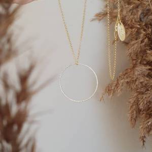 Halskette mit Kreis Anhänger Bicolor, Silber Gold Bild 6