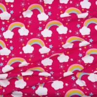 Jersey Baumwolljersey Stoff "Regenbogen und Sterne" pink-bunt Bild 1