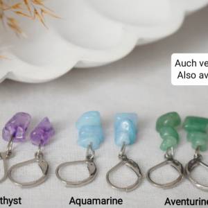 Ohrhänger Aquamarin Blau Silber, minimalistische Ohrringe, Huggie, Stein Anhänger, zierliche Hängeohrringe Edelstein, Aq Bild 5