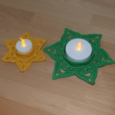 Häkelanleitung Teelichthalter Sterne in 2 Größen, pdf-Datei