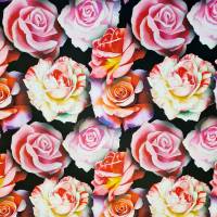 Stoff Baumwolle "Rosen" schwarz bunt Digitaldruck Leinenoptik Bild 1