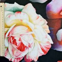 Stoff Baumwolle "Rosen" schwarz bunt Digitaldruck Leinenoptik Bild 4