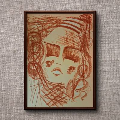 Porträtzeichnung Abstraktes Porträt A3 Original Unikat Abstraktes Portrait