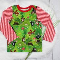 Gr. 98 Maulwurf Halli Galli Longeleeve amerikanischer Ausschnitt Pullover Langarmshirt Kindershirt handmade grün / rot Bild 2