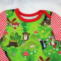 Gr. 98 Maulwurf Halli Galli Longeleeve amerikanischer Ausschnitt Pullover Langarmshirt Kindershirt handmade grün / rot Bild 3
