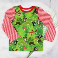 Gr. 98 Maulwurf Halli Galli Longeleeve amerikanischer Ausschnitt Pullover Langarmshirt Kindershirt handmade grün / rot Bild 5