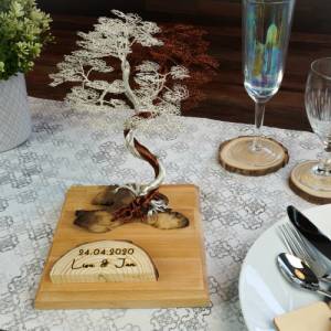 Drahtbaum, Verlobung Geschenk personalisierbar - einzigartiges Verlobungsgeschenk - Hochzeitsgeschenk aus Holz und Draht Bild 7