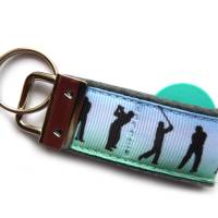 Schlüsselanhänger Anhänger "Golfspieler" aus  Wollfilz und Ripsband - mit Fach für den Einkaufswagen-Chip Bild 2