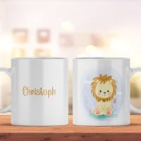 Kindertasse mit Namen und Löwe für Jungen und Mädchen als Geschenk | Personalisierte Tasse aus Keramik Bild 1