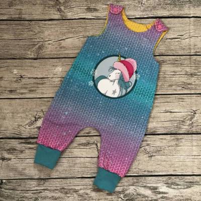 wunderschöner Strampler Einteiler Overall gr.74/80 Regenbogen Strick Einhorn Winter