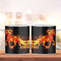 Kaffeetasse mit Pferde und Flammen Motiv, bedruckte Tasse als perfekte Geschenkidee, spülmaschinenfeste Tasse Bild 1