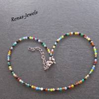 Edelstein Kette kurz Achat Perlen bunt silberfarben Edelsteinkette Achatkette Handgefertigt 39 cm lang Bild 4