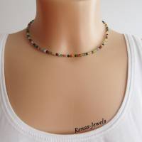 Edelstein Kette kurz Achat Perlen bunt silberfarben Edelsteinkette Achatkette Handgefertigt 39 cm lang Bild 5