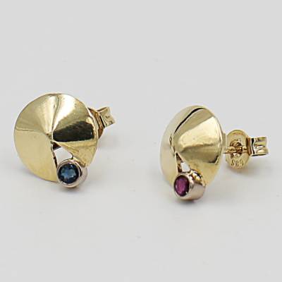 Exklusive Gold-Ohrstecker (585) mit Rubin und Safir
