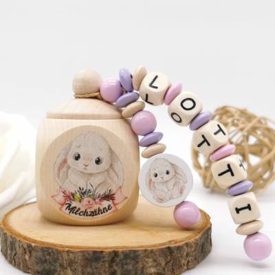 Zahndose mit Name Hase Mädchen Milchzahndose Geschenkidee