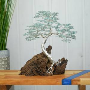 Drahtbaum, Bonsai Dekoration für Wohnzimmer, Deko Bonsai mit Blättern, Geschenkidee Baum Bonsai Bild 3