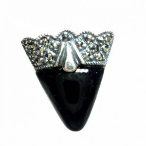 Art Deco Dreieck Silber Ohrstecker Ohrringe mit Onyx und Markasiten Bild 5