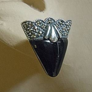 Art Deco Dreieck Silber Ohrstecker Ohrringe mit Onyx und Markasiten Bild 6