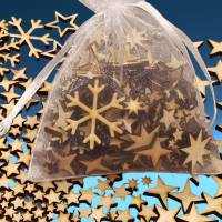 Streudeko Sterne und Schneeflocken aus Holz in verschiedenen Größen für Weihnachten, Dekoration, Karten basteln Bild 2