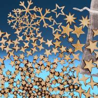 Streudeko Sterne und Schneeflocken aus Holz in verschiedenen Größen für Weihnachten, Dekoration, Karten basteln Bild 3