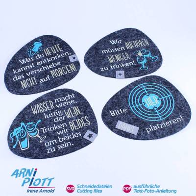Plotterdatei – Lustige Sprüche Filz Untersetzer - Glasuntersetzer, Getränkeuntersetzer mit Spruch, Camping Geschenk