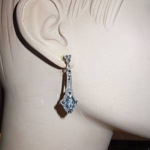 925 Silber Aquamarin Jugendstil Hänge Ohrringe mit handgefassten Markasiten Bild 4