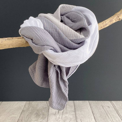 Musselintuch XXL 3-farbig | Grau-Hellgrau-Weiß | Halstuch Stilltuch Babydecke Schal