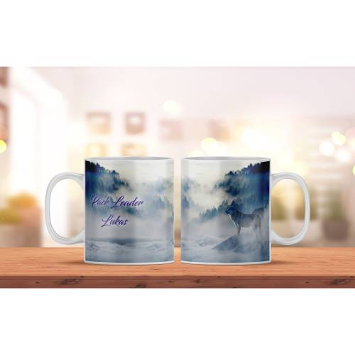 Personalisierte Keramiktasse für Kaffee- und Teeliebhaber | Tasse mit Namen und Wolf Motiv | Geschenkidee