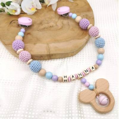 Kinderwagenkette mit Name Maus Flieder Wagenkette 