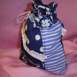 Make up Tasche , blau weiße Kosmetiktasche , Patchworktasche , Universaltasche Bild 9