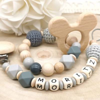 Schnullerkette Greifling Set mit Name Maus Mädchen Junge