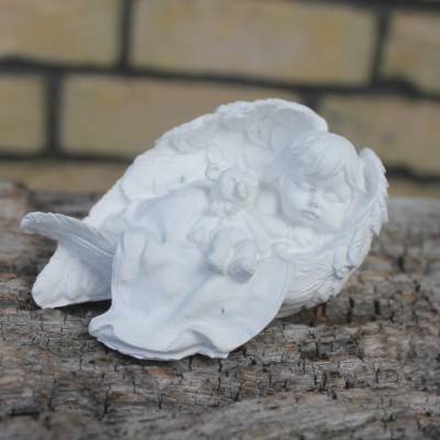 Baby Mädchen mit Teddy in Engelsflügel gebettet, zum selbst bemalen