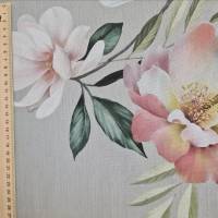 Stoff Baumwolle "Blütentraum" Hellgrau Pastell Digitaldruck Leinenoptik Bild 2