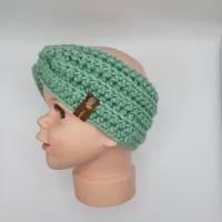 2 x Kinder Twist Stirnband lindgrün und bordeaux, gehäkelt, 2-3 Monate, Kopfumfang 41 cm, weich und kuschlig Bild 3