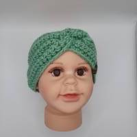 2 x Kinder Twist Stirnband lindgrün und bordeaux, gehäkelt, 2-3 Monate, Kopfumfang 41 cm, weich und kuschlig Bild 4